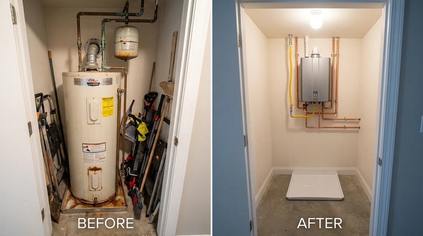 Tank water heater versus wall-mounted tankless unit comparison for Gretna, VA homeowners