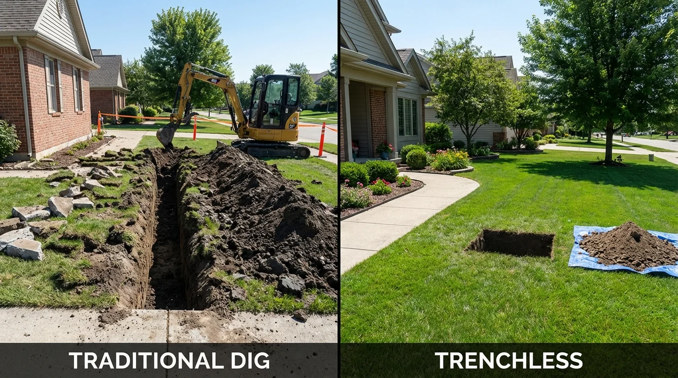 Trenchless sewer repair with minimal yard damage versus traditional excavation in Gretna, VA